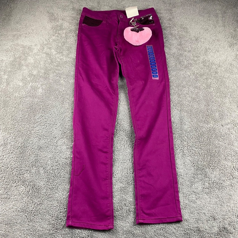 Members Mark Favorite Knit Jean Girls 10/12‎ Magenta Sequin Pockets Plush Heart